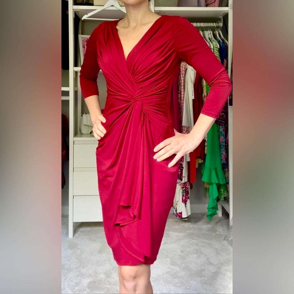 Boston Proper Brick Red Twist Front Draped Dress